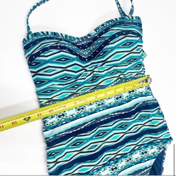 Jessica Simpson One-piece Swimsuit Teal and Navy with Gold Studs - Picture 10 of 16